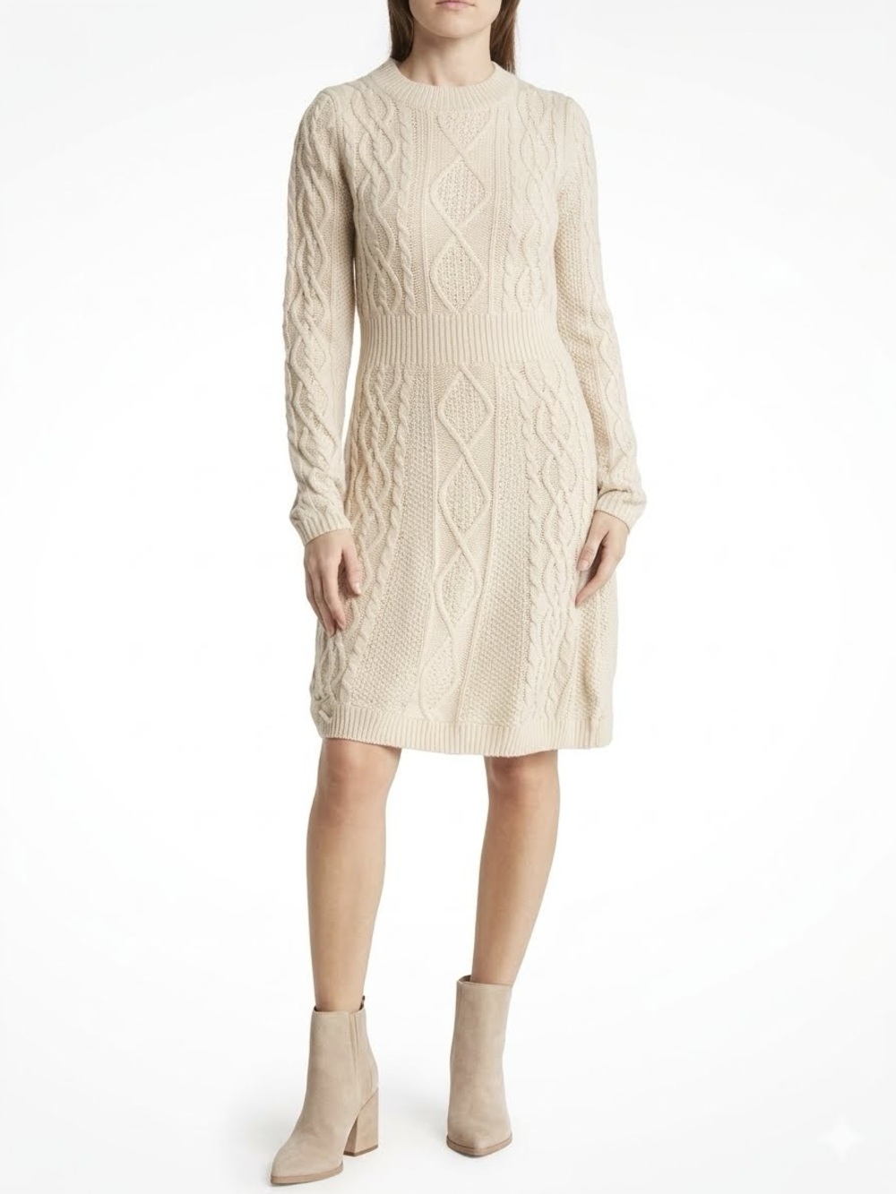 Lucky Brand Women's Cable Knit Sweater Dress, Ivory/Cream, Size Large NWT
